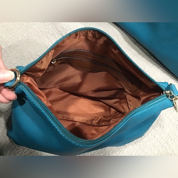 NWT Black Rivet 3-in-1 Handbag Shoulder Tote Zipper Carry-All Turquoise & Brown - Picture 5 of 11